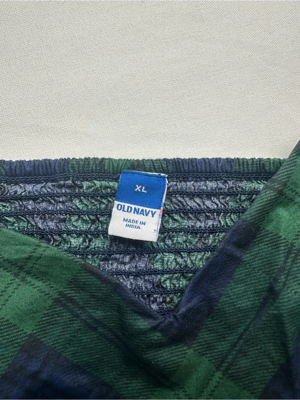2 Old Navy Puff Sleeve Peplum Tops- Red and green blue checkered.